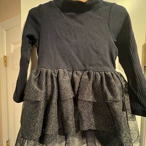 Girls' Black Long Sleeve Dress with Tulle Skirt